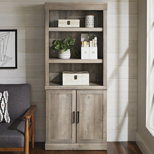 Glendale 5 Shelf Bookcase with Doors, Rustic Gray Finish