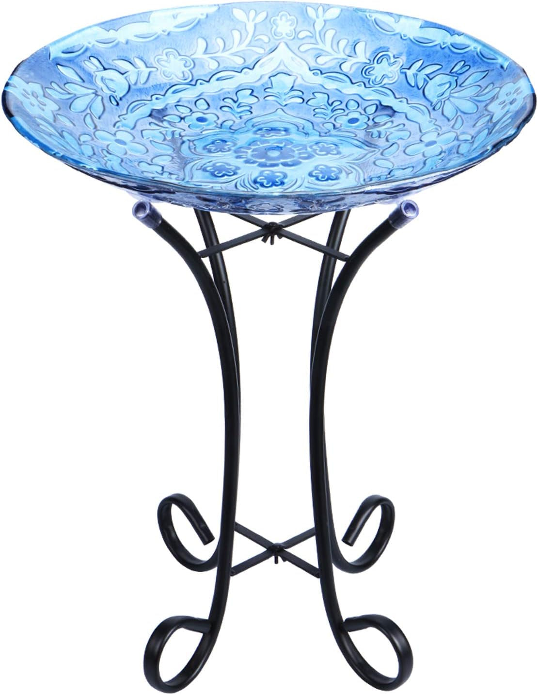 Outdoor Glass Birdbath with Metal Stand for Lawn Yard Garden Decor,18” Dia/21.65 Height