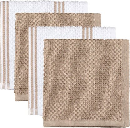 Kitchen Towels Dishcloths Oven Mitts and Pot Holders Set of 9, Oeko-Tex 100% Cotton Terry Dish Towels & Dish Cloths, Non-Slip Silicone, Tan