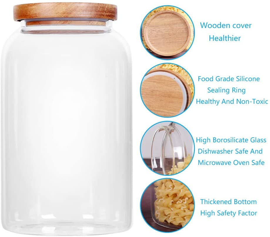 Modern Design Transparent Glass Food Storage Jars, Food Storage Containers Glass,100Fl Oz(3000Ml) Enlarged Thickened with Sealed Wooden Lid to Store Food, Herbs, Tea, Easy to Use and Clean