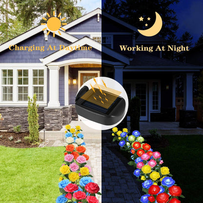 Outdoor Solar Garden Stake Lights,Upgraded LED Solar Powered Light with 6 Rose Flowers, Waterproof Solar Decorative Lights for Patio Pathway Courtyard Garden Lawn