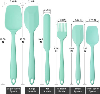 Silicone Spatula Set,  Heat-Resistant Spatula - One Piece Seamless Design, Non-Stick Silicone with Reinforced Stainless Steel Core (6 Piece Set, Mint Green)