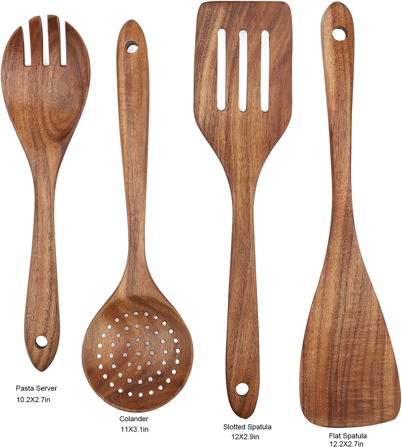 Wooden Cooking Utensils Set 4-Piece Wood Kitchen Utensil Set for Non Stick Cookware Wooden Spatula,Fork,Turner,Ladle,Strainer Spoons