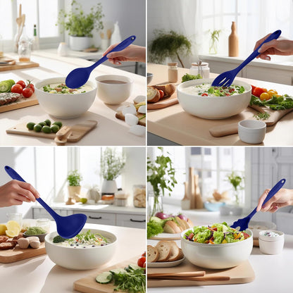 Blue Silicone Kitchen Utensils Set of 6, Non-Stick Heat-Resistant Silicone Kitchen Utensils Set with Steel Inner Core