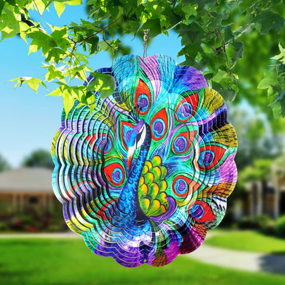 Wind Spinner Stainless Steel 3D Hanging Garden Decoration for Indoor Outdoor Metal Wind Spinners Peacock-12Inch