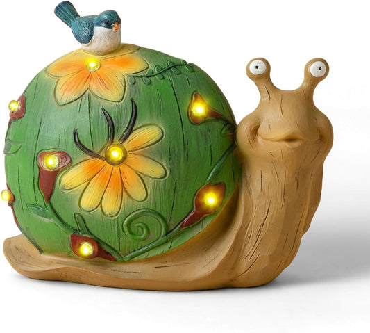 Garden Statue Snail Figurine - Solar Powered Resin Animal Sculpture, Indoor Outdoor Garden Decorations, Patio Lawn Yard Art Ornaments, Gifts for Mom