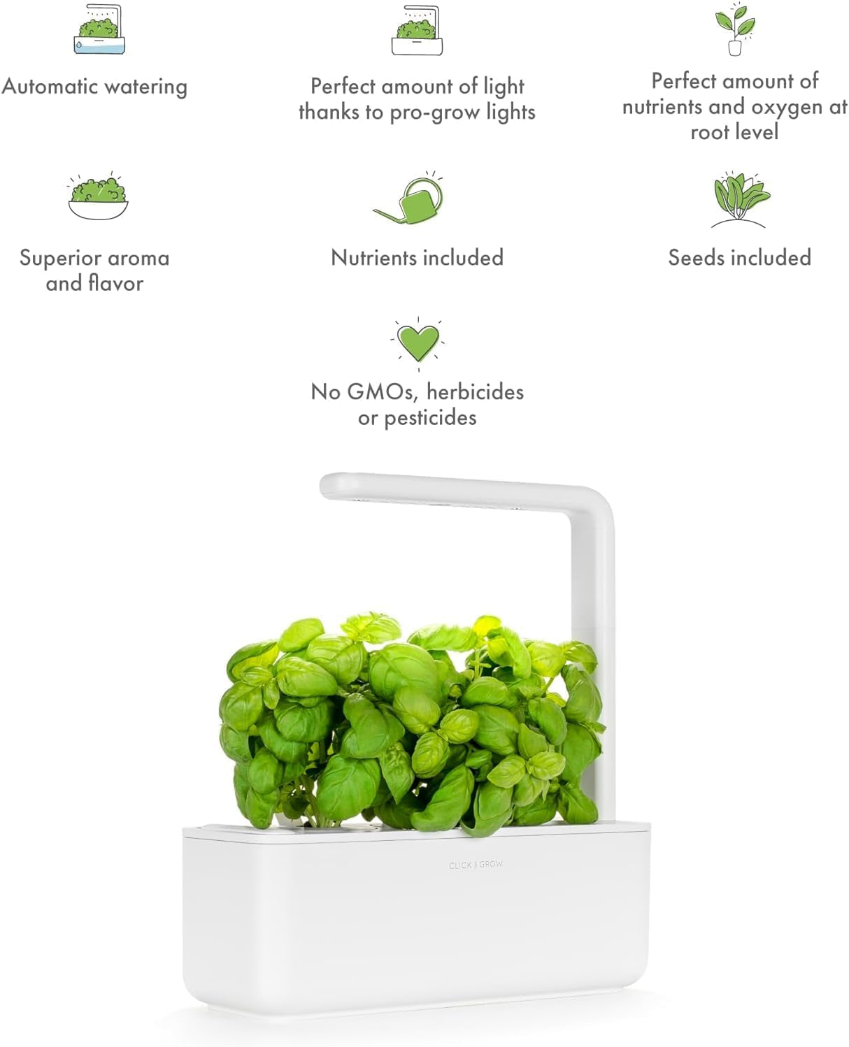 Indoor Herb Garden Kit with Grow Light | Smart Garden for Home Kitchen Windowsill | Easier than Hydroponics Growing System | Vegetable Gardening Starter (3 Basil Pods Included), White