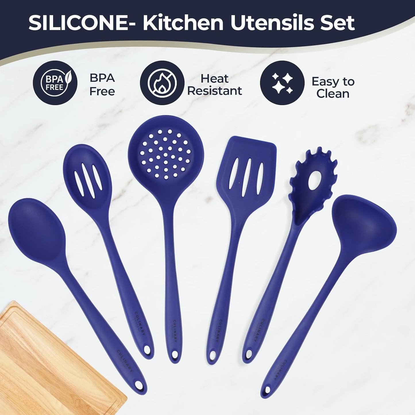 Blue Silicone Kitchen Utensils Set of 6, Non-Stick Heat-Resistant Silicone Kitchen Utensils Set with Steel Inner Core