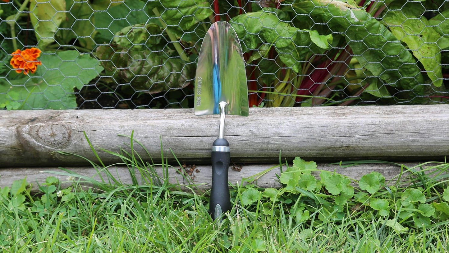 Bend-Proof Garden Trowel - Heavy Duty Polished Stainless Steel - Rust Resistant Oversized Garden Hand Shovel for Quicker Work - Digs through Rocky/Heavy Soils - Comfort Grip (1)