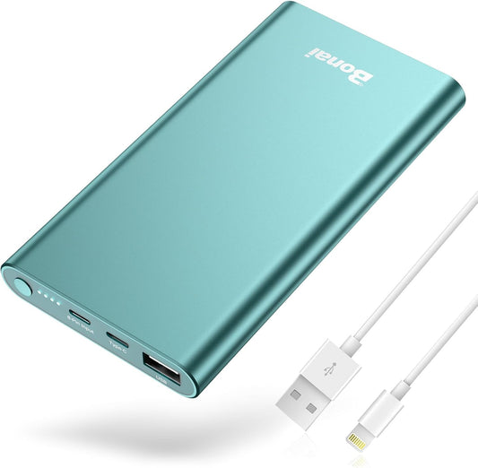 Portable Charger 12,000Mah 5V/3A Fast Charging Power Bank, Dural Input & Output Ports (USB-C in & Out) Portable Phone Charger for Iphone 15/14/13/12 Series Galxy Android Ipad Etc - Mint