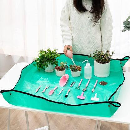 25Pcs Mini Garden Hand Transplanting Succulent Tools Set, 39.4" Thickened Repotting Mat & Plant Tag, Miniature Planting Indoor Fairy Care, Potting, Cactus, Houseplant Bonsai Tool Kit (Pink)