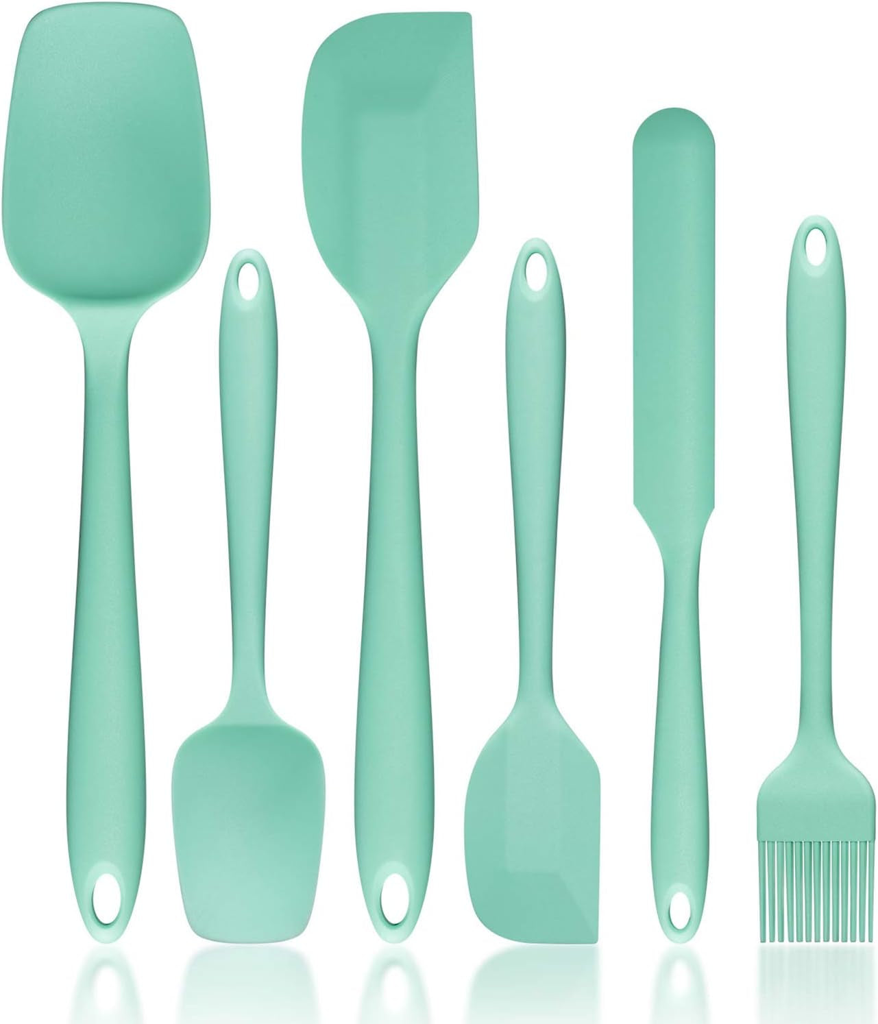 Silicone Spatula Set,  Heat-Resistant Spatula - One Piece Seamless Design, Non-Stick Silicone with Reinforced Stainless Steel Core (6 Piece Set, Mint Green)