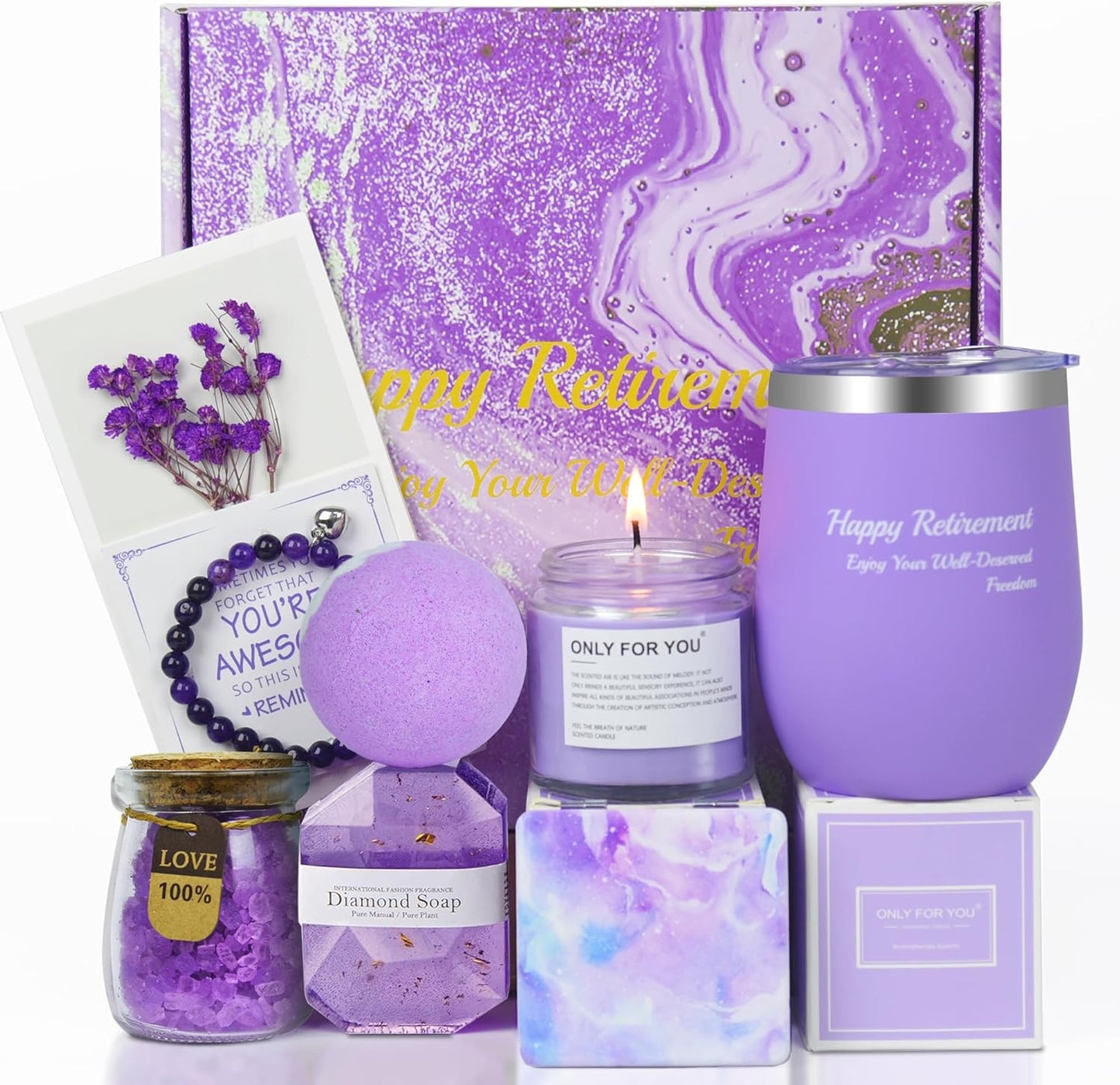 Spa Gifts for Woman Retirement Relaxing Bath Gift Baskets with Tumbler, Christmas Care Package Self Care Kit, Lavender Bath Spa Set for Women, Retirement Gift for Mom Her Sister Wife Teacher