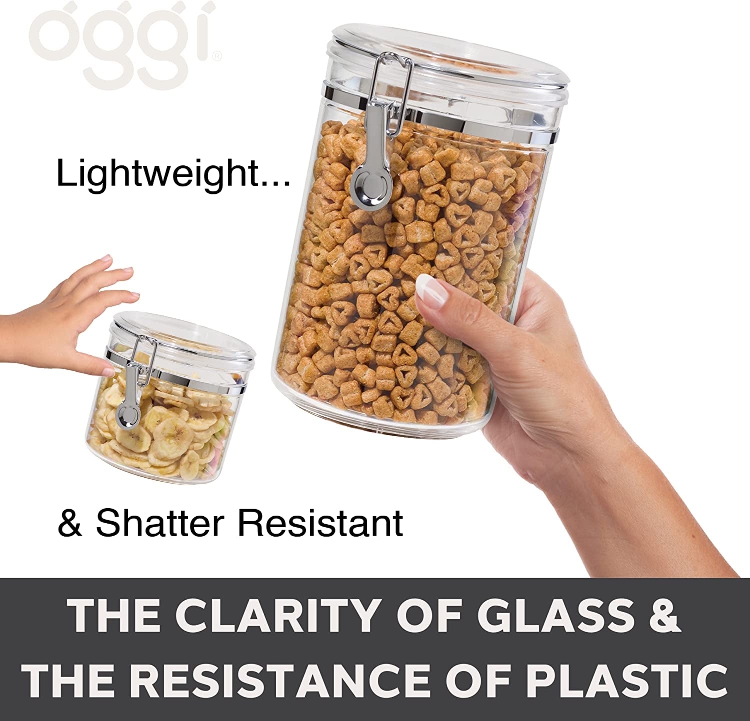 Jumbo Clear Canister with Clamp Lid, 150 Oz - Airtight Food Storage Container, for Kitchen & Pantry Storage of Bulk, Dry Foods Including Pasta, Flour, Sugar, Coffee, Rice, Tea, Spices & Herbs