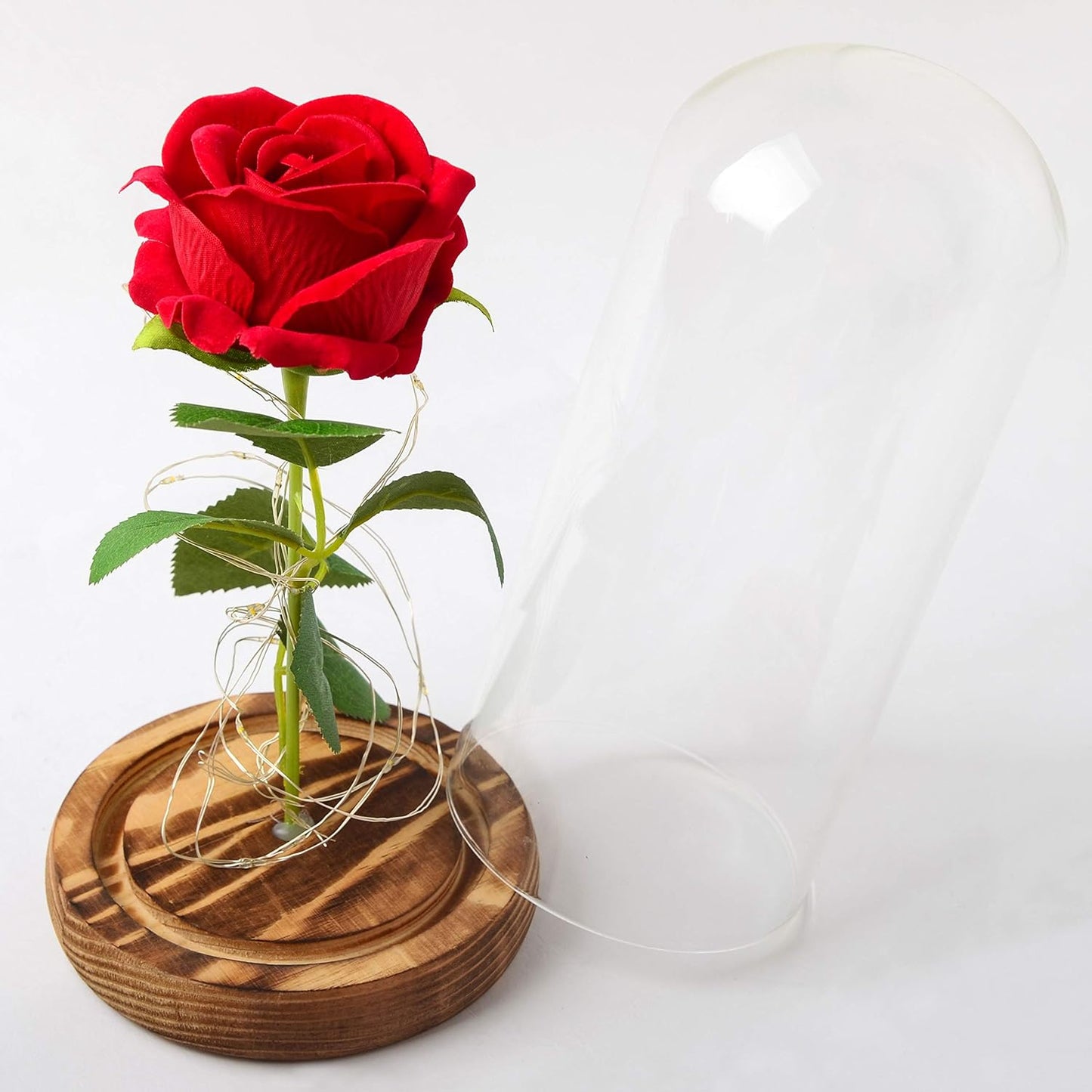 Glass Rose Red Rose Wooden,Rose, Best Gift for Mom,Red Rose with Light Enchanted Rose in Glass Dome, Girlfriend, Wife, Never Fade Rose for Mother'S Day, Anniversary, Birthday, Valentine'S Day.