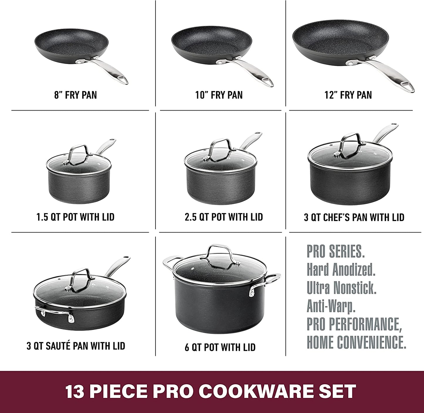 13 Pc Pots and Pans Set Non Stick Cookware Set, Kitchen Cookware Sets, Pot and Pan Set, Pot Set, Hard Anodized Non Stick Pots and Pans Set with Lids, Nonstick Cookware Set Dishwasher Safe