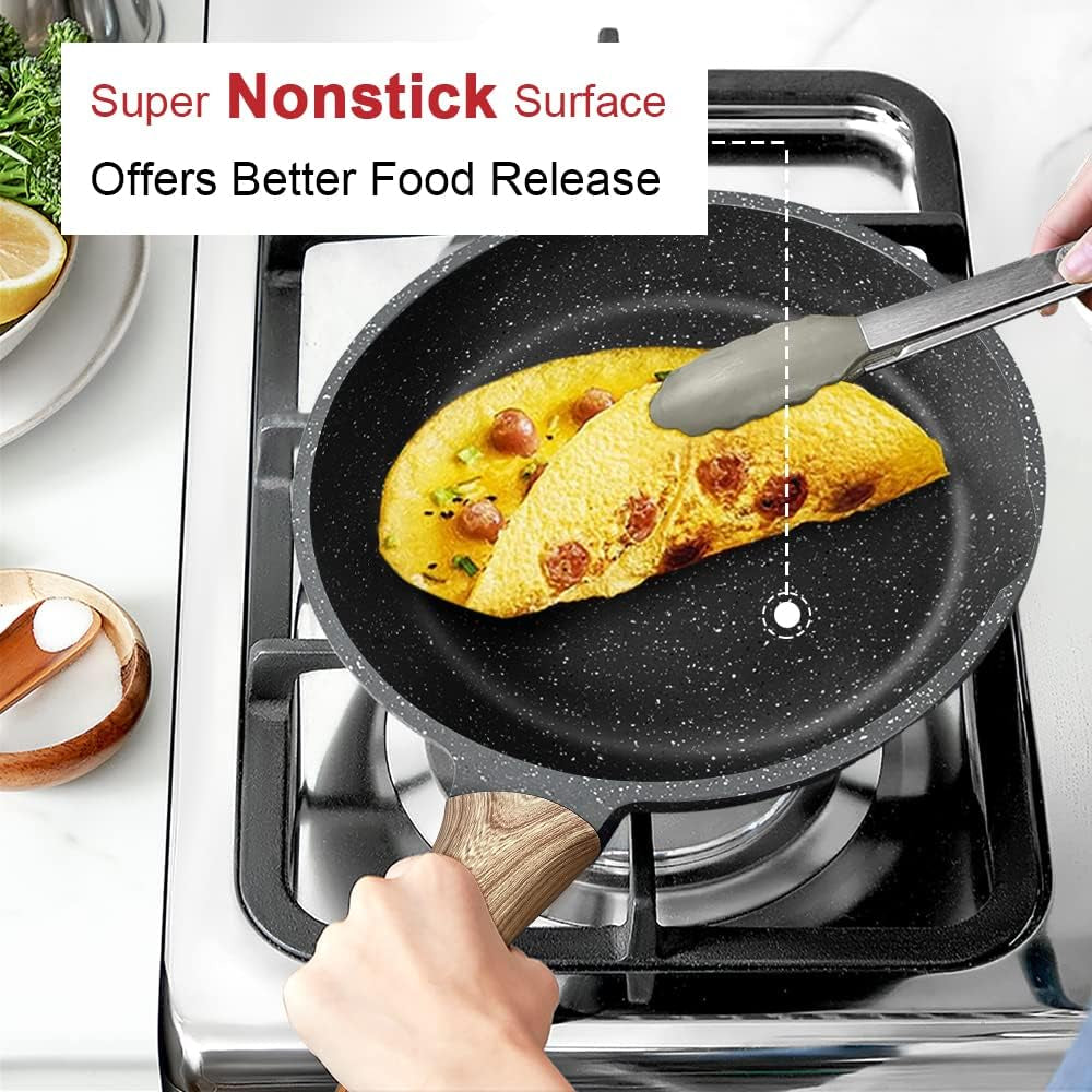 Nonstick Granite Frying Pan Skillet, Non Stick Omelette Fry Pans, Omelet Egg Pan, Stone Cookware Chef'S Pan, Induction Compatible, PFOA Free (Gray, 9.5 Inch)