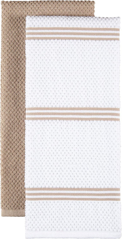 Kitchen Towels Dishcloths Oven Mitts and Pot Holders Set of 9, Oeko-Tex 100% Cotton Terry Dish Towels & Dish Cloths, Non-Slip Silicone, Tan