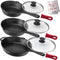 Cast Iron Skillet Set - 6"+8"+10"-Inch + Glass Lids + Silicone Handle Holder Covers - Pre-Seasoned Frying Pan - Oven Safe Cookware - Indoor/Outdoor, Grill, BBQ, Fire, Stovetop, Induction Safe