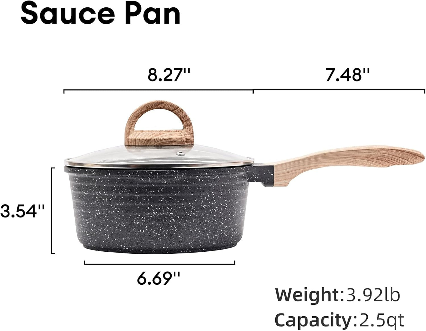 2.5 Quart Sauce Pan with Lid, Non Stick Small Pot with Coating, Masterclass Cookware Sauce Pot for Cooking, PFOA/PFOS Free