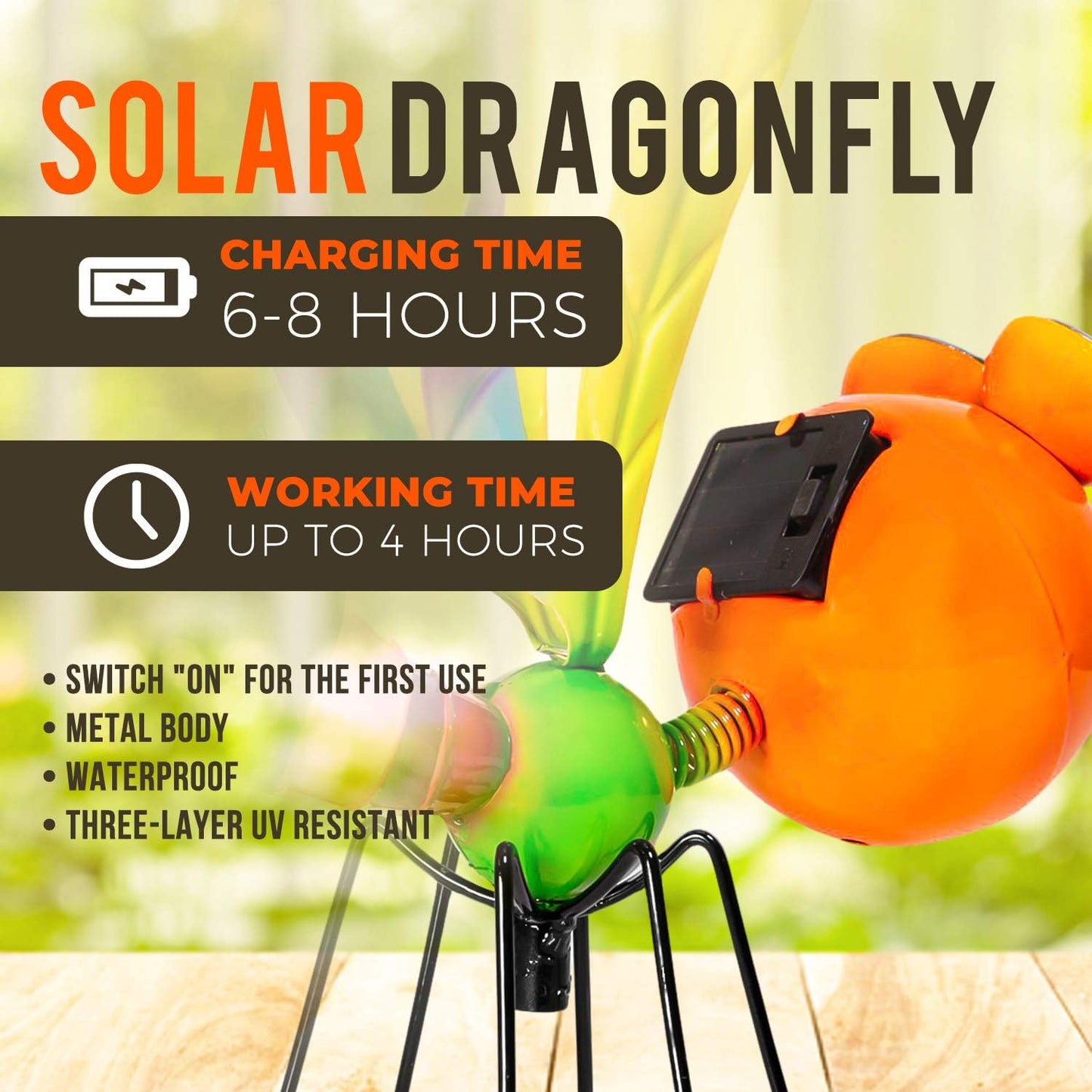 Dragonfly Solar Light - Metal Yard Art - Add Whimsy to Your Garden - Solar Yard Decorations - Outdoor Decor