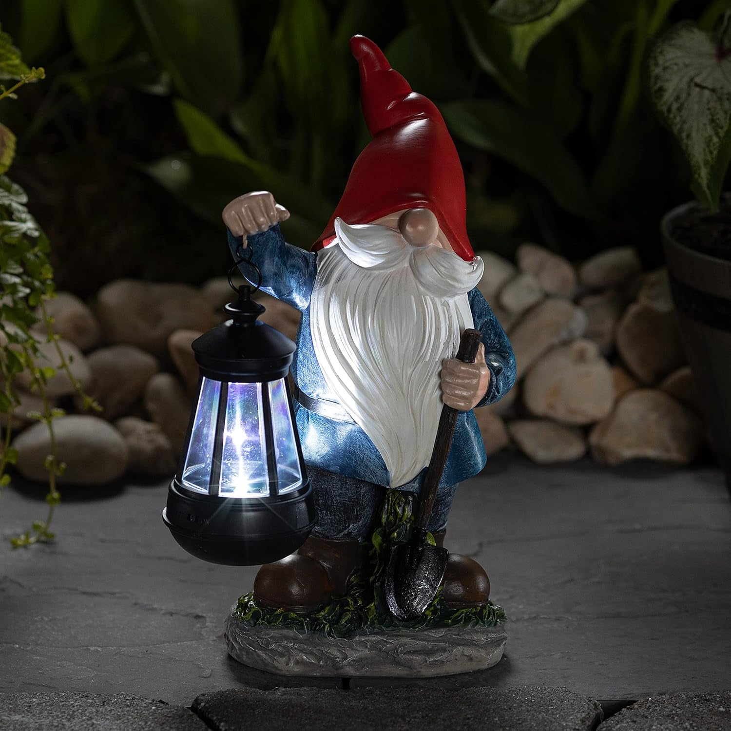 Earnest Garden Gnomes with Lantern Lawn Gnome Great Addition for Your Garden Solar Powered Light Garden Knome Christmas Decorations Gifts for outside Patio Lawn