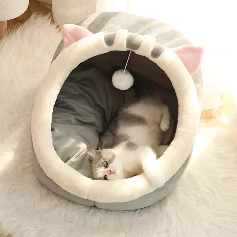 Sweet Cat Bed Warm Pet Basket Cozy Kitten Lounger Cushion Cat House Tent Very Soft Small Dog Mat Bag for Washable Cave Cats Beds