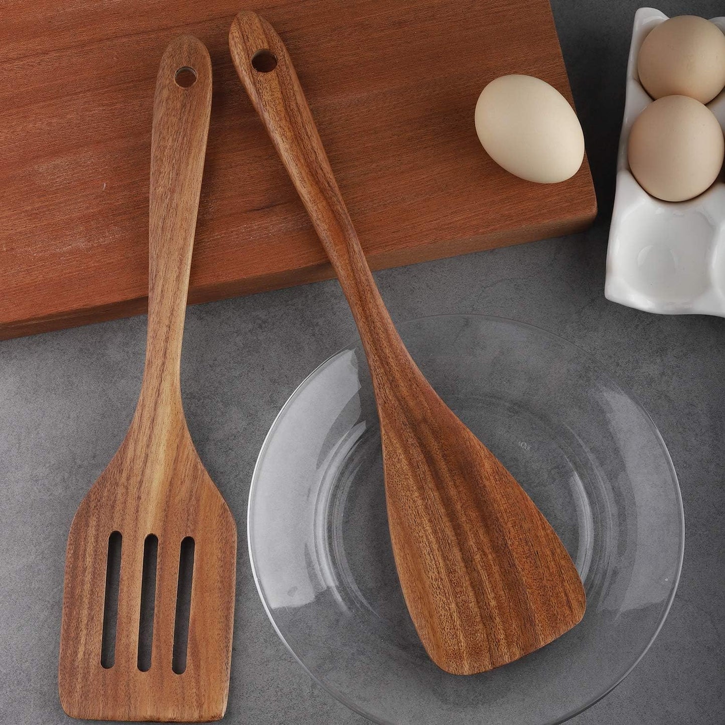 Wooden Cooking Utensils Set 4-Piece Wood Kitchen Utensil Set for Non Stick Cookware Wooden Spatula,Fork,Turner,Ladle,Strainer Spoons