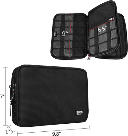 Double Layer Electronic Accessories Organizer, Travel Gadget Bag for Cables, USB Flash Drive, Plug and More, Perfect Size Fits for Ipad Mini (Medium, Black)