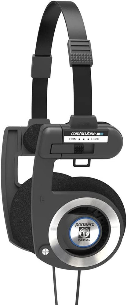 Porta Pro Black On-Ear Headphones, Retro Style, Collapsible Design, Case Included, Black