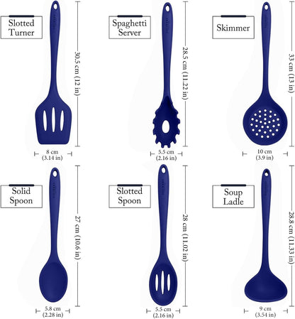 Blue Silicone Kitchen Utensils Set of 6, Non-Stick Heat-Resistant Silicone Kitchen Utensils Set with Steel Inner Core