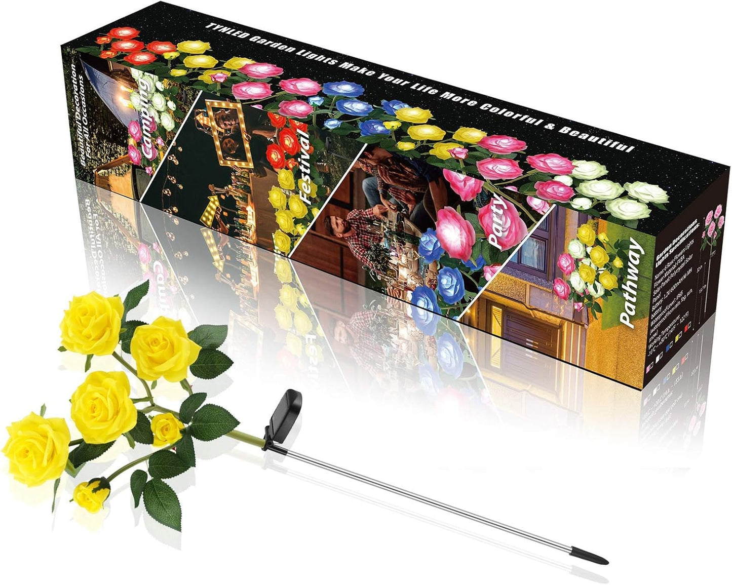 Outdoor Solar Garden Stake Lights,Upgraded LED Solar Powered Light with 6 Rose Flowers, Waterproof Solar Decorative Lights for Patio Pathway Courtyard Garden Lawn