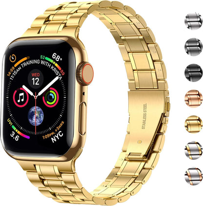 Solid Stainless Steel Band Compatible with Apple Watch 44Mm 42Mm (Not Series 10), Metal Strap with Soft TPU Case for Iwatch Series 6 5 4 3 2 1 SE Women and Men, Gold