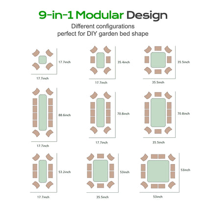 9-In-1 Modular Aluzinc Metal Raised Garden Bed - Outdoor Gardening Planter Soil Box for Vegetable, Flower, Herb - Olive Green (71''L X 35''W X 17''H)