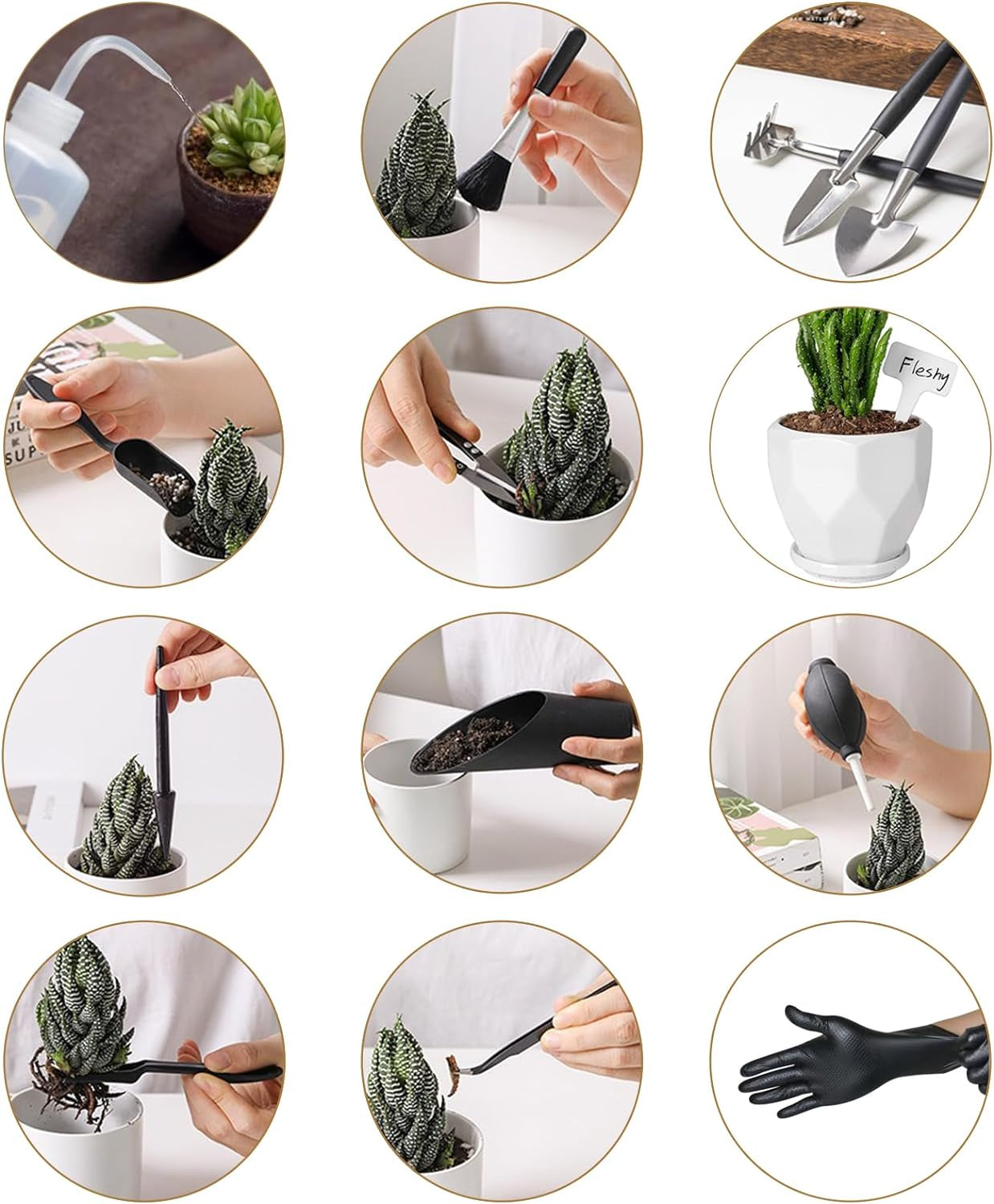 25Pcs Mini Garden Hand Transplanting Succulent Tools Set, 39.4" Thickened Repotting Mat & Plant Tag, Miniature Planting Indoor Fairy Care, Potting, Cactus, Houseplant Bonsai Tool Kit (Black)