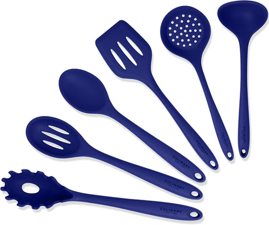 Blue Silicone Kitchen Utensils Set of 6, Non-Stick Heat-Resistant Silicone Kitchen Utensils Set with Steel Inner Core