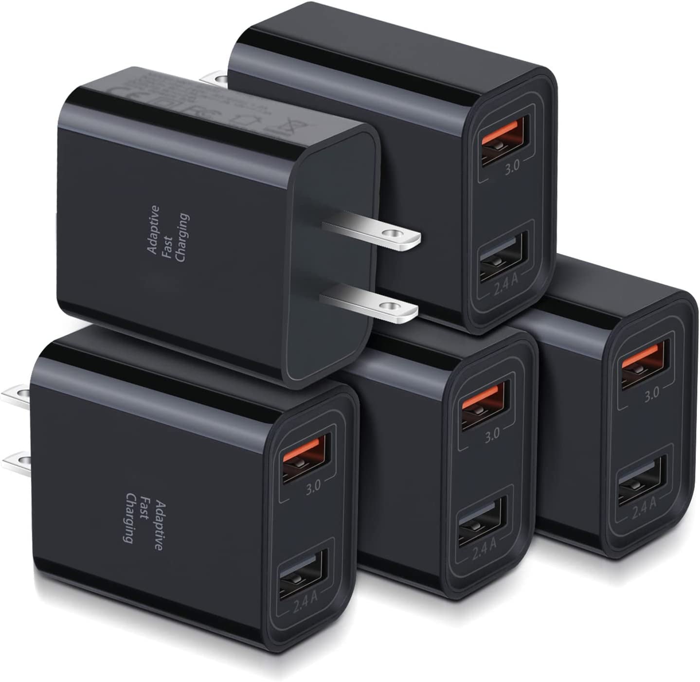 Quick Fast Charge 3.0 USB Wall Charger,  5 Pack 30W Dual USB Power Adapter (Fast Charge 3.0&5V 2.4A) Adaptive Fast Charging Block Compatible Iphone 11 XS XR, Galaxy S10 S9,Note 10-Black