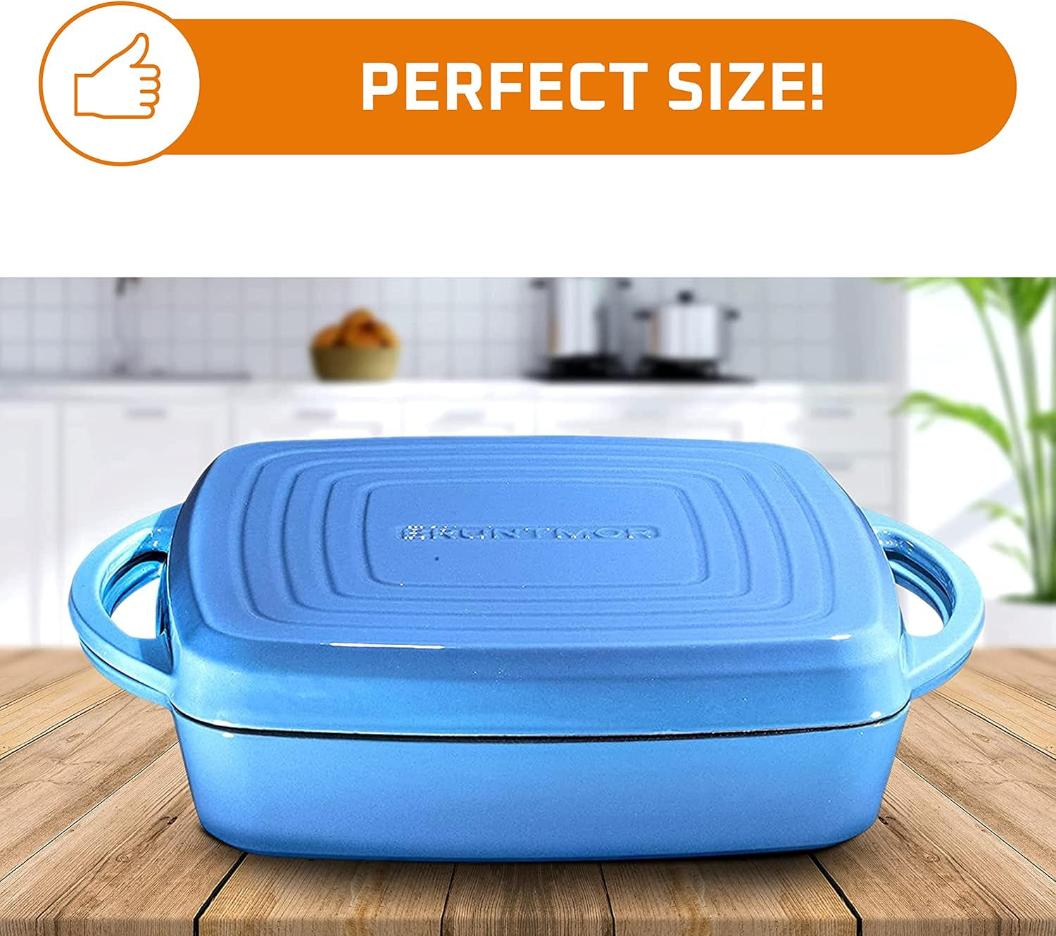 2-In-1 Pre-Seasoned Square Cast Iron Dutch Oven with Dual Handles, Non Stick Pan with Grill, All-In-One Cookware Set, Cast Iron Casserole Dish with Lid for Braising Dishes,Whale Blue