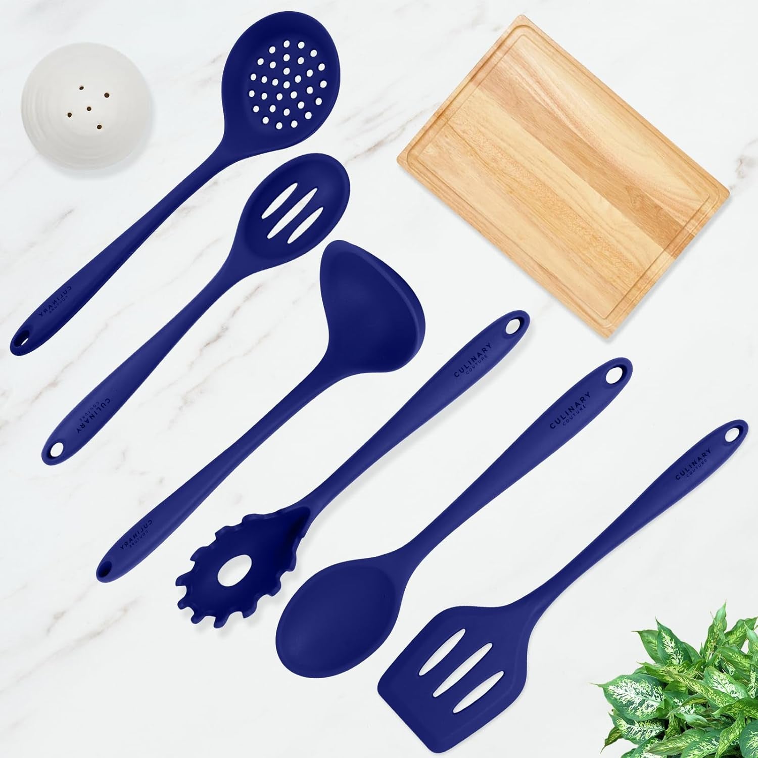 Blue Silicone Kitchen Utensils Set of 6, Non-Stick Heat-Resistant Silicone Kitchen Utensils Set with Steel Inner Core