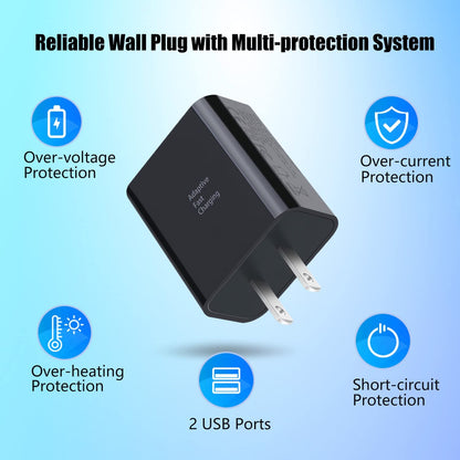 Quick Fast Charge 3.0 USB Wall Charger,  5 Pack 30W Dual USB Power Adapter (Fast Charge 3.0&5V 2.4A) Adaptive Fast Charging Block Compatible Iphone 11 XS XR, Galaxy S10 S9,Note 10-Black