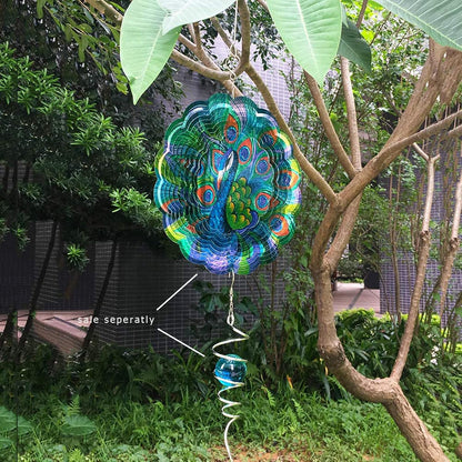 Wind Spinner Stainless Steel 3D Hanging Garden Decoration for Indoor Outdoor Metal Wind Spinners Peacock-12Inch